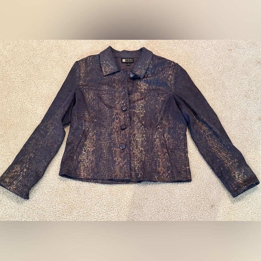 Toni Morgan gray and metallic gold jacket sz small